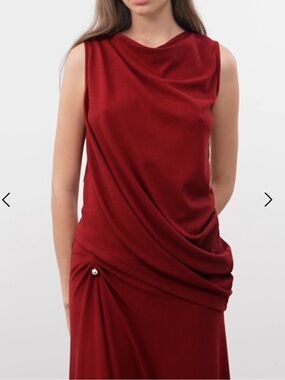 Sophie Azar x Fabrique draped red tank silver shoulder detail medium like new